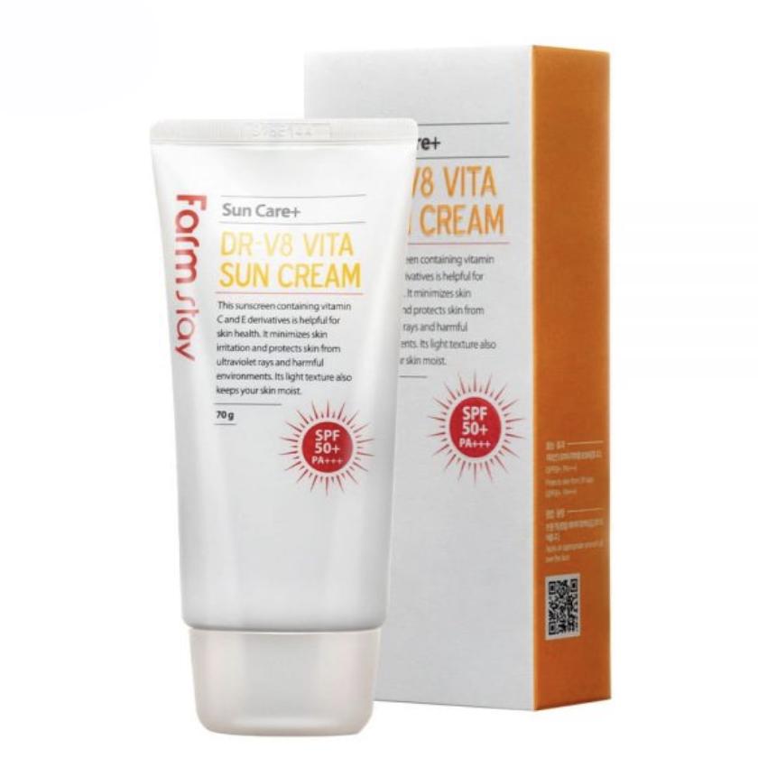 Farmstay DR-V8 Vita Sun Cream Sun Care+ SPF 50+/PA+++ Crema protecție solară 70 grame